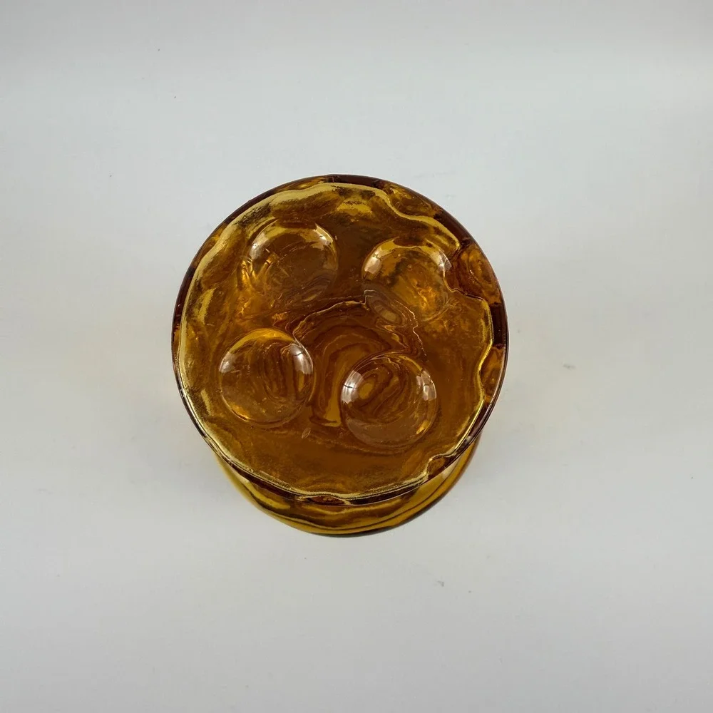 Vintage Empoli Amber Embossed Circle Glass Decanter Original Stopper Italy